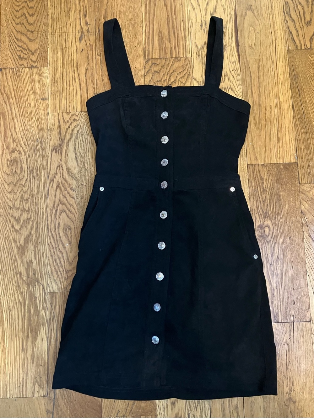 Abercrombie & Fitch Women's XS Overall Dress Black Faux Suede Front Button Used
